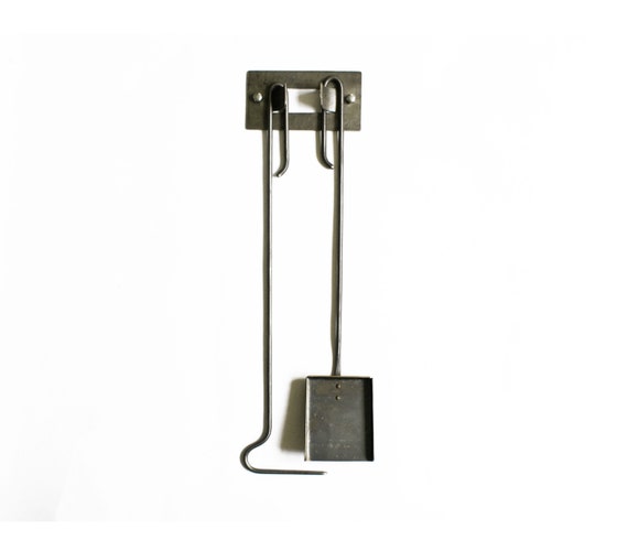 Hand Forged Fireplace Tools Set Wall Mounted Poker Shovel Etsy