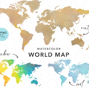 Watercolor World Map Clipart - Vintage world map clipart - Rainbow world map - INSTANT DOWNLOAD - Digital Wreath