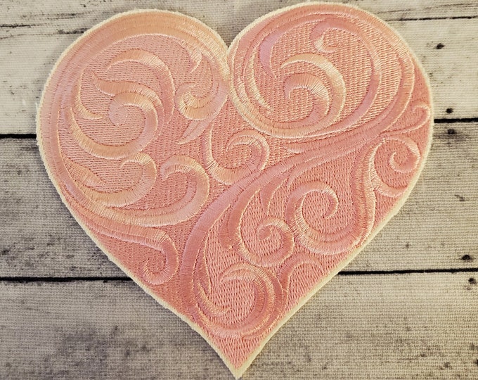Baroque Heart Patch: Embroidered Applique, Iron On/Sew On (5.5 x 5)