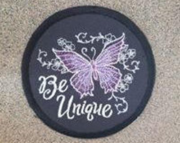 Be Unique Butterfly Patch: Embroidered Applique, Iron On or Sew On