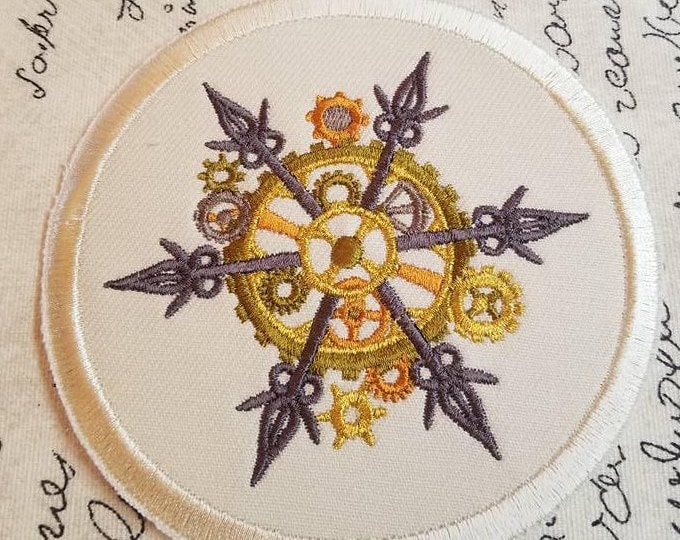 Steampunk Clockwork Embroidered Patch: Iron On Applique