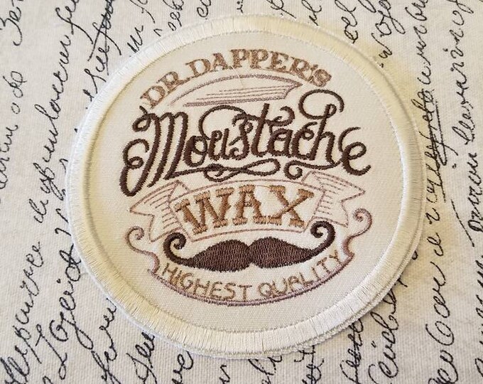 Dr Dappers Moustache Wax Patch: Embroidered Iron-On Applique