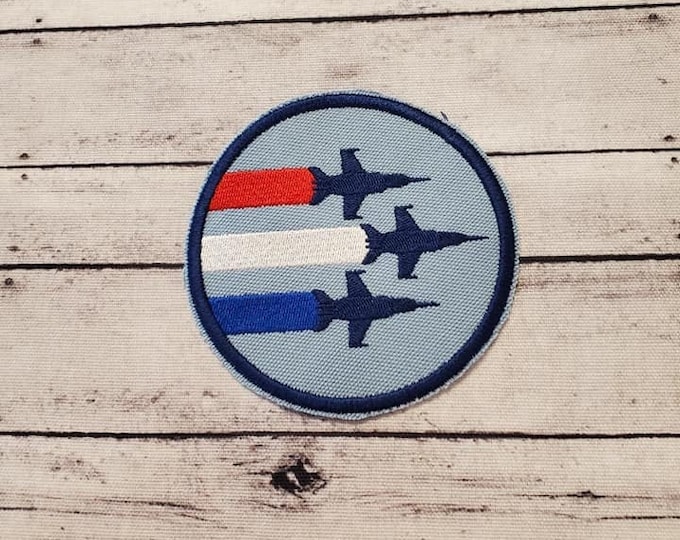 Patriotic Jet Plane Patch: Embroidered Applique, Iron On/Sew On