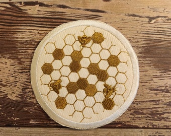 Gilded Honeycomb Patch, Honeycomb, Patch, Iron On Patch, Sew On Patch, Bee, Bee Patch, Handmade, Made In USA, Embroidered, Gilded Bee Patch