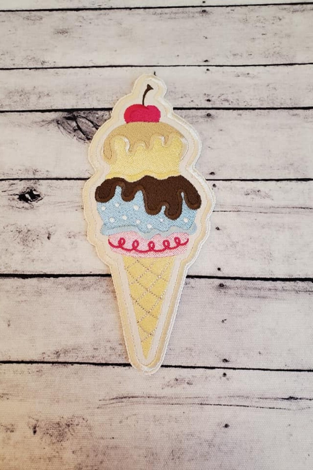 Double Scoop Ice Cream Cone, Iron on Patch, Sew on Patch, Embroidery