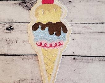 Double Scoop Ice Cream Cone Patch: Embroidered Applique, Made In USA
