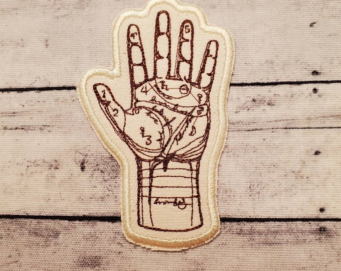 Palmistry Hand Patch: Embroidered Iron-On Applique, Made in USA