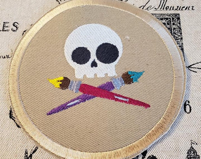 Skully Artist Patch: Embroidered Iron-On Applique, Made In USA