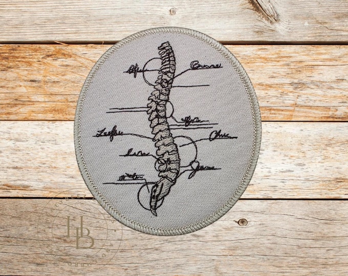 Anatomical Spine Embroidered Patch - Iron On / Sew On - Made In USA