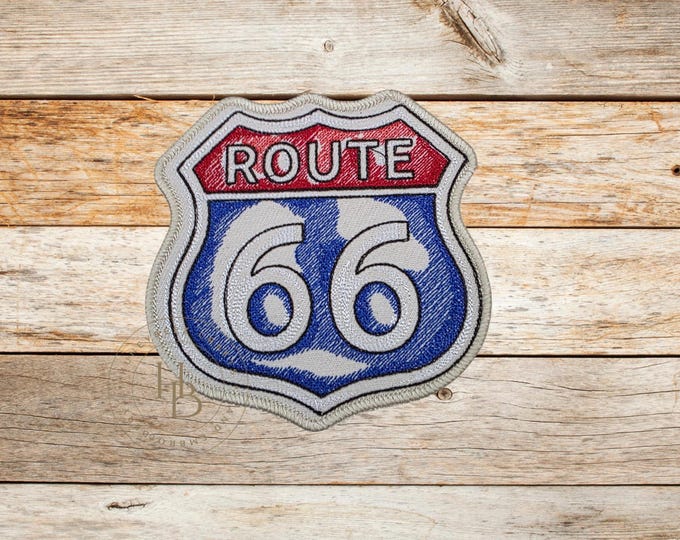 Route 66 Patch: Rustic Americana Embroidered Applique, Made in USA