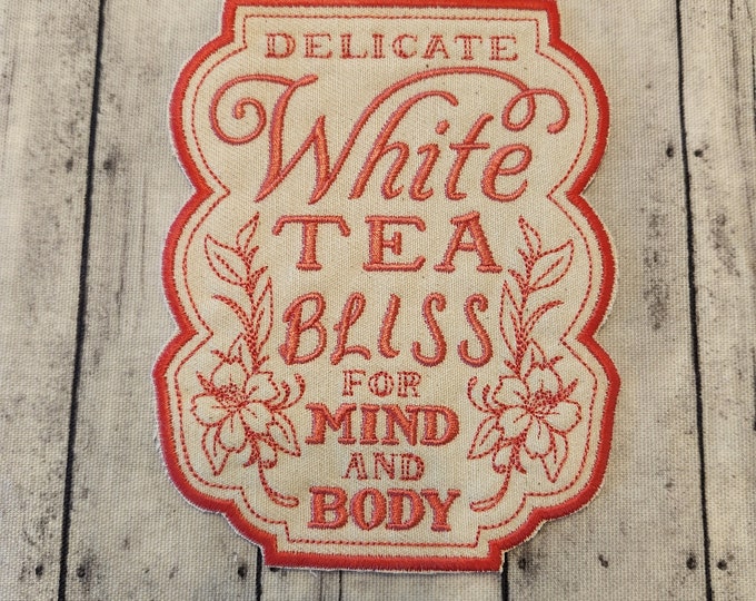 White Tea Embroidered Patch: Apothecary Applique, Made In USA
