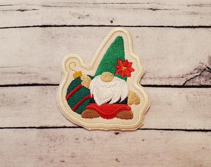 Set of 2 Christmas Gnome with Ornament Iron-On Patches - Handmade USA