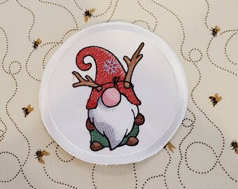 Christmas Gnome Embroidered Patch: Holiday Applique (5x5)
