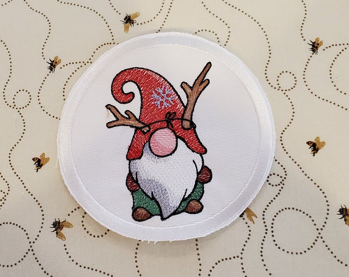 Christmas Gnome Embroidered Patch: Holiday Applique (5x5)