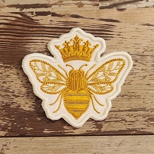 Majestic Queen Bee, Iron on Patch, Sew On Patch, Embroidery, Patch, Applique, Collectable, Handmade