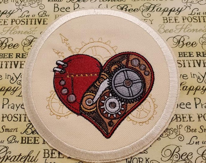 Steampunk Heart Iron-On Patch: Embroidered Applique, Made In USA