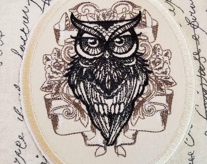 Owl Embroidered Patch: Iron On/Sew On Applique, USA Made