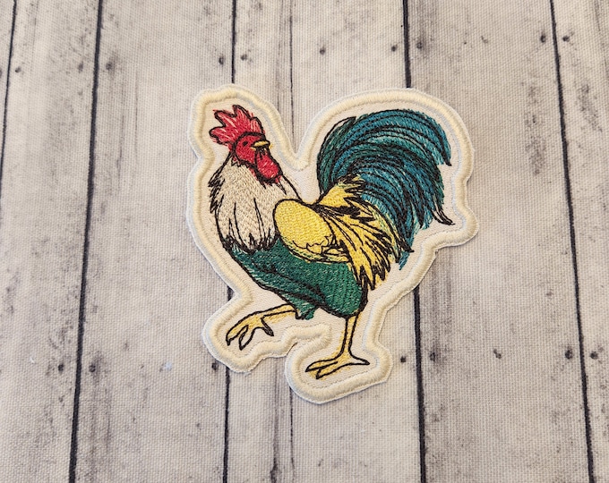 Gallic Rooster Embroidered Patch: Farm Applique, Made In USA