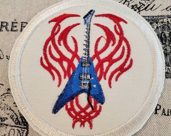 Tribal Guitar Embroidered Patch: Iron On/Sew On Applique