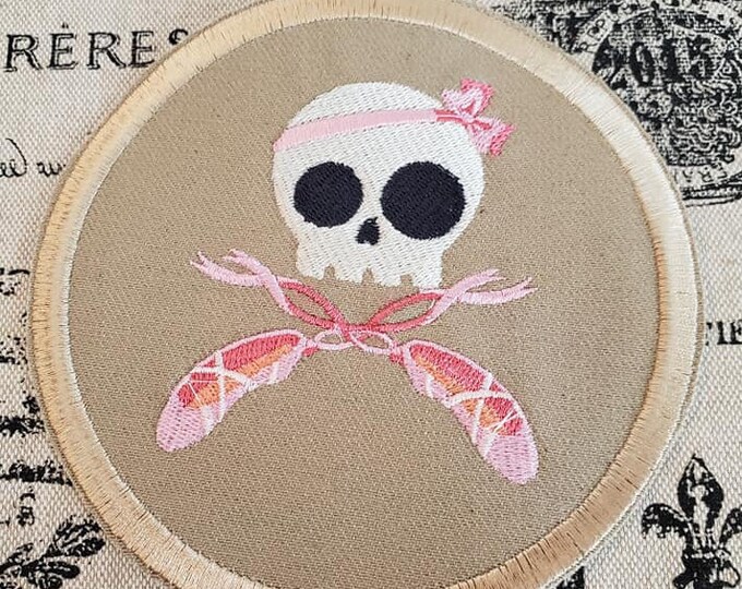 Skully Dance Embroidered Patch: Ballet Skull Iron-On Applique