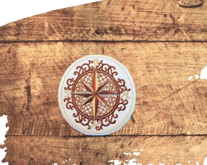 Steampunk Compass Iron-On Patch: Embroidered Applique, Made in USA