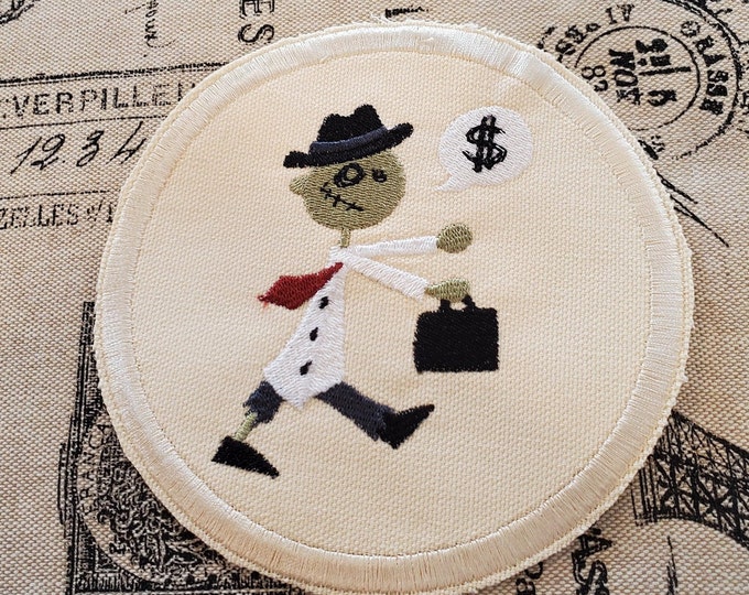 Cubicle Zombie Embroidered Patch - Handmade Iron On/Sew On Applique