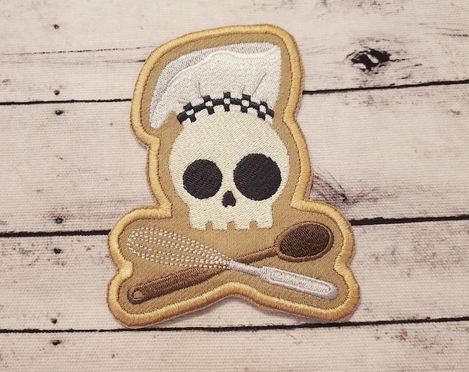 Skully Chef Embroidered Patch: Iron On/Sew On Applique
