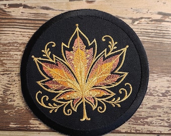 Gilded Mapleleaf ,Iron on Patch, Sew On Patch, Embroidery, Patch, Applique, Collectable, Made In USA, Handmade, Maple Leaf Fall, Gilded Leaf