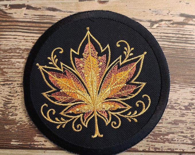 Gilded Mapleleaf ,Iron on Patch, Sew On Patch, Embroidery, Patch, Applique, Collectable, Made In USA, Handmade, Maple Leaf Fall, Gilded Leaf