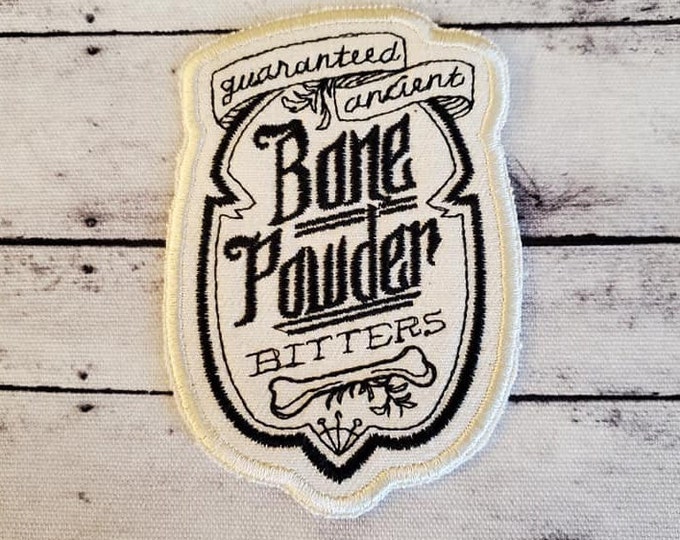 Bone Powder Bitters Patch: Embroidered Apothecary Iron-On Applique