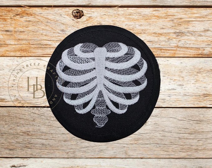 Ribcage Heart Embroidered Patch: Anatomy Applique (4.5" X 5")