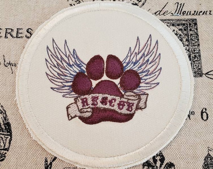 Rescue Paw Embroidered Patch: Iron On/Sew On Applique