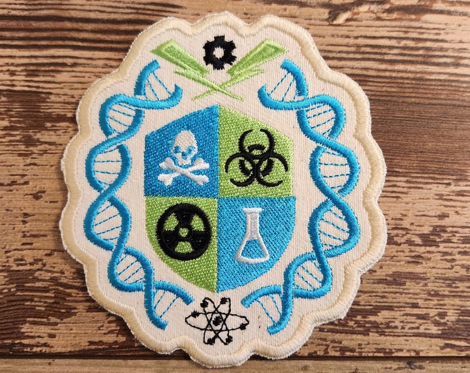Mad Scientist Patch, Iron on Patch, Sew On Patch, Embroidery, Patch, Applique, Collectable, Made In USA, Handmade, DNA, Scientific, Science