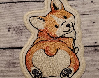 Rearview Corgi Patch: Embroidered Applique, Iron On / Sew On
