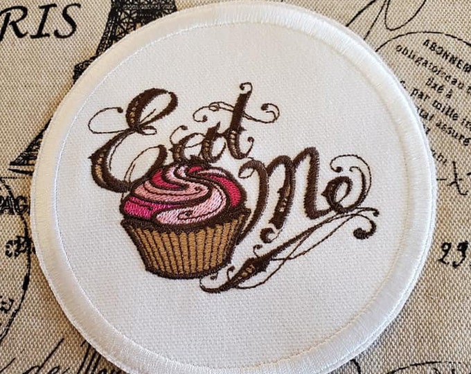 Eat Me Cupcake Patch: Embroidered Applique, Iron On / Sew On