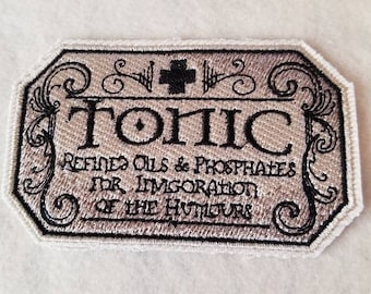 Tonic Label Patch: Embroidered Apothecary Applique, Iron On / Sew On