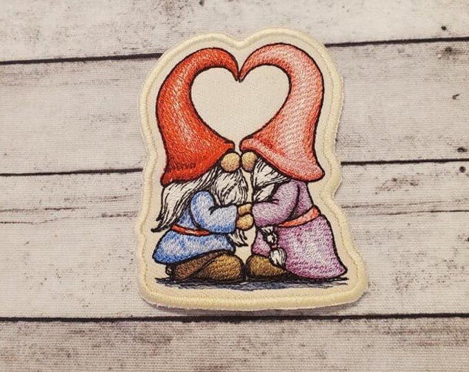 Gnome In Love Embroidered Patch: Iron On/Sew On Applique