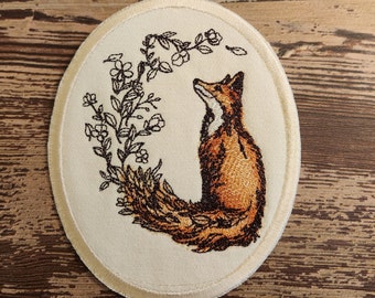 Flower Tail Fox, Iron on Patch, Sew On Patch, Embroidery, Patch, Applique, Collectable, Made In USA, Handmade, Bear Patch, Hibernation