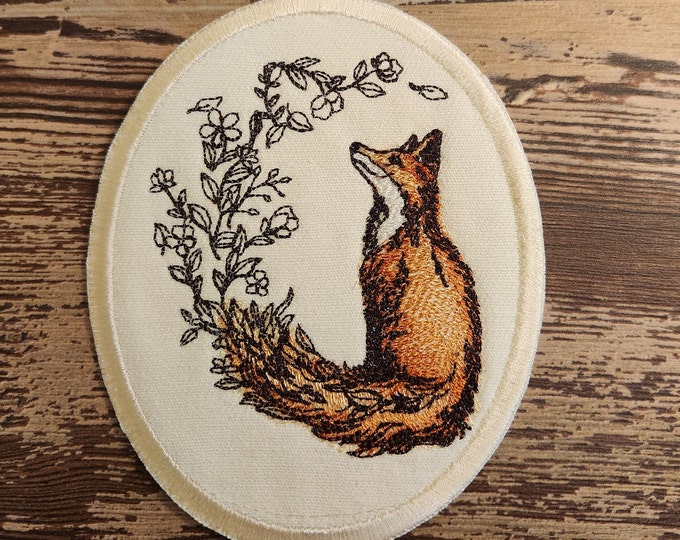 Flower Tail Fox, Iron on Patch, Sew On Patch, Embroidery, Patch, Applique, Collectable, Made In USA, Handmade, Bear Patch, Hibernation