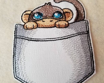 Pocket Monster Monkey Embroidered Patch - Iron On / Sew On - Made In USA