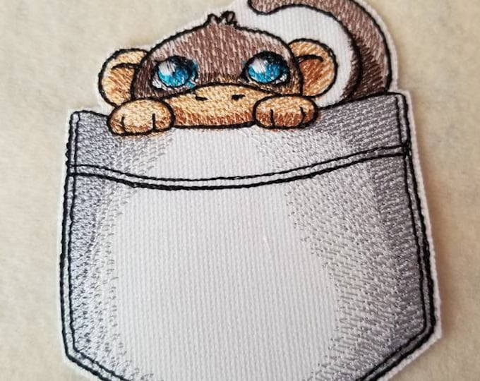 Pocket Monster Monkey Embroidered Patch - Iron On / Sew On - Made In USA