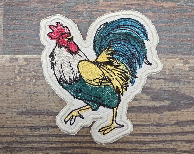 French Rooster Iron-On Patch: Gallic Painterly Applique, Made In USA