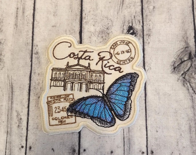Costa Rica Passport Patch: Embroidered Butterfly Applique