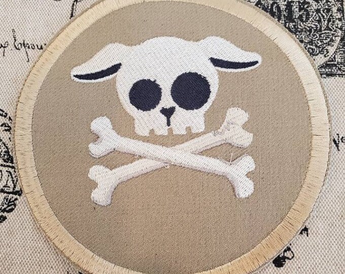 Skully Pup Embroidered Patch: Iron On/Sew On Applique