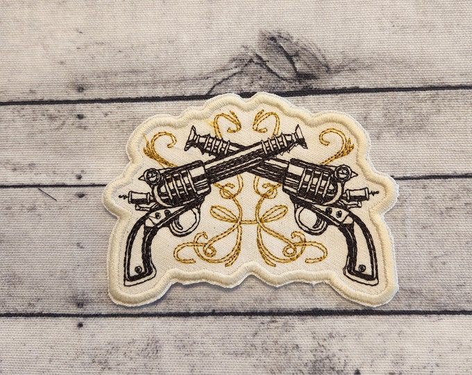 Steampunk Raygun Patch: Embroidered Iron-On Applique