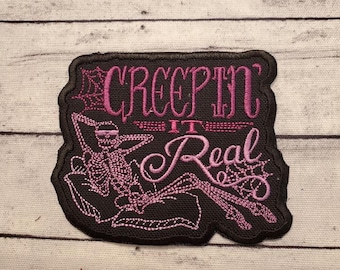 Creepin' It Real Patch: Embroidered Skeleton Applique - Iron On / Sew On