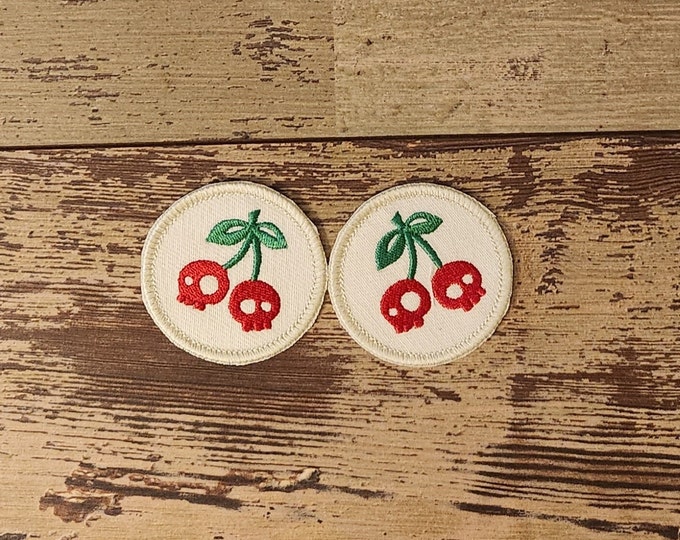 Cherry Skulls Patch Sets, Iron on Patch, Sew On Patch, Embroidery, Patch, Applique, Collectable, Made In USA, Handmade