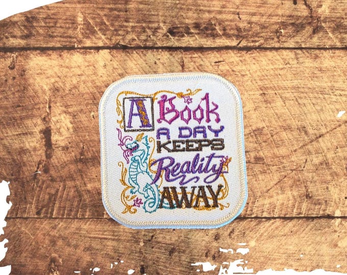 Book A Day Dragon Embroidered Patch - Iron On/Sew On - Handmade