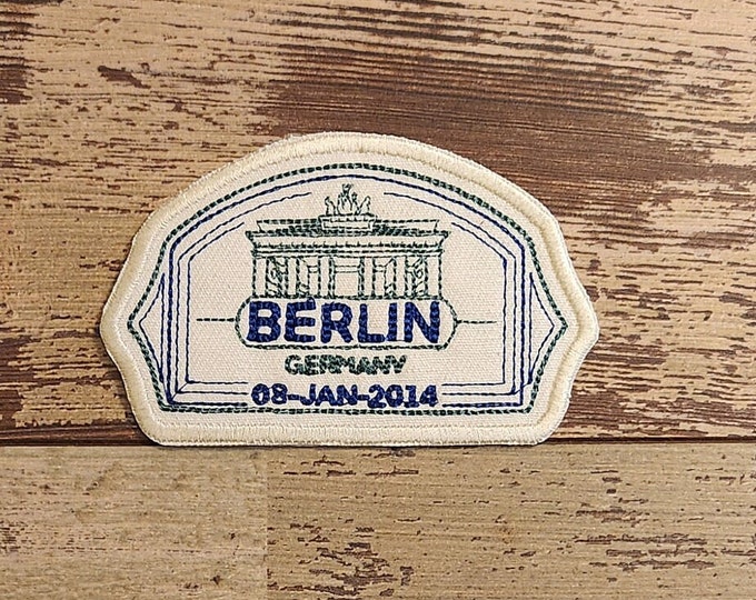 Berlin Passport Stamp,  Iron on Patch, Sew On Patch, Embroidery, Patch, Applique, Collectable, Made In USA, Handmade, Berlin Patch, Stamp