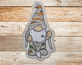 Gnome Mummy  Patch: Embroidered Applique, Iron On / Sew On - Made In USA